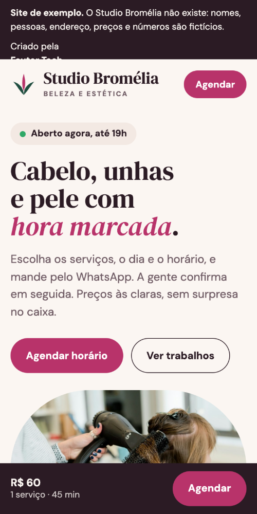 Tela de celular do site Studio Bromélia
