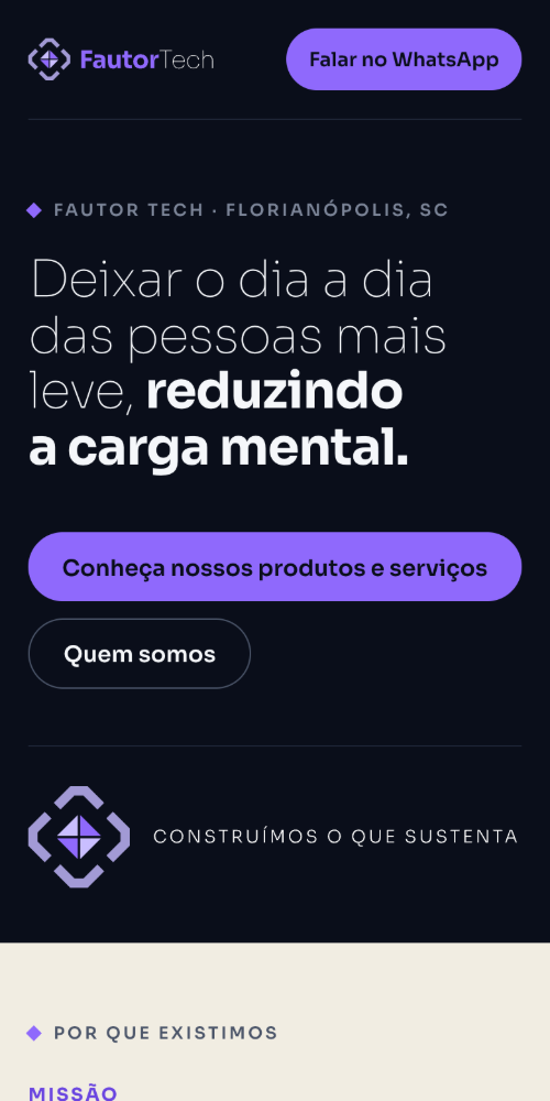 Tela de celular do site da Fautor Tech