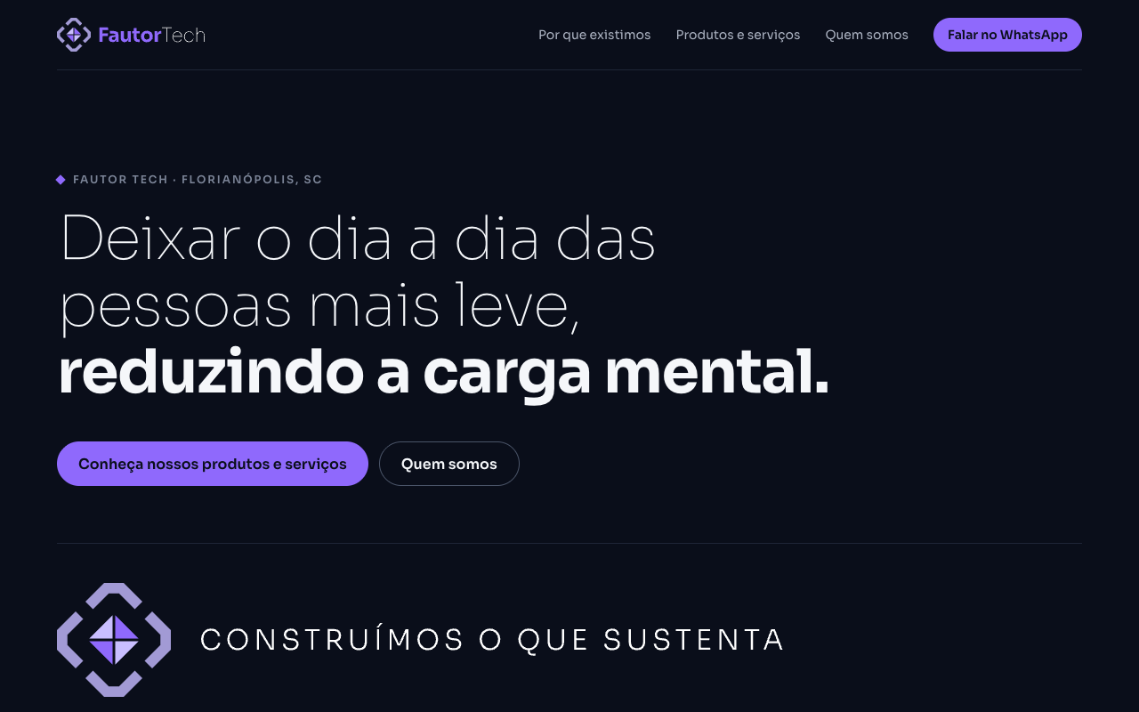 Tela de computador do site da Fautor Tech