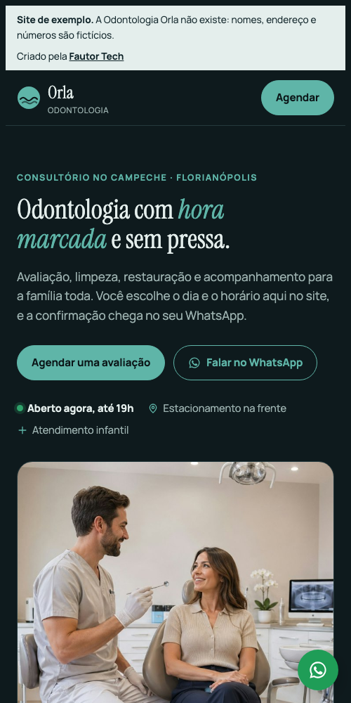 Tela de celular do site Odontologia Orla