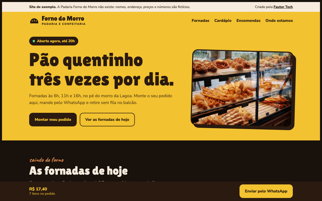 Tela de computador do site Padaria Forno do Morro