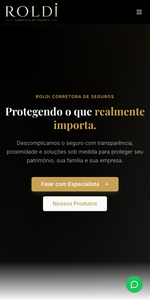 Tela de celular do site da Roldi Seguros