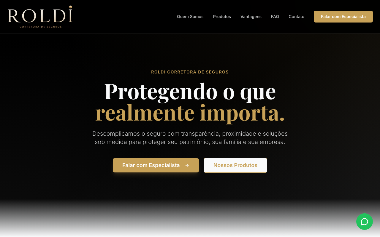 Tela de computador do site da Roldi Seguros